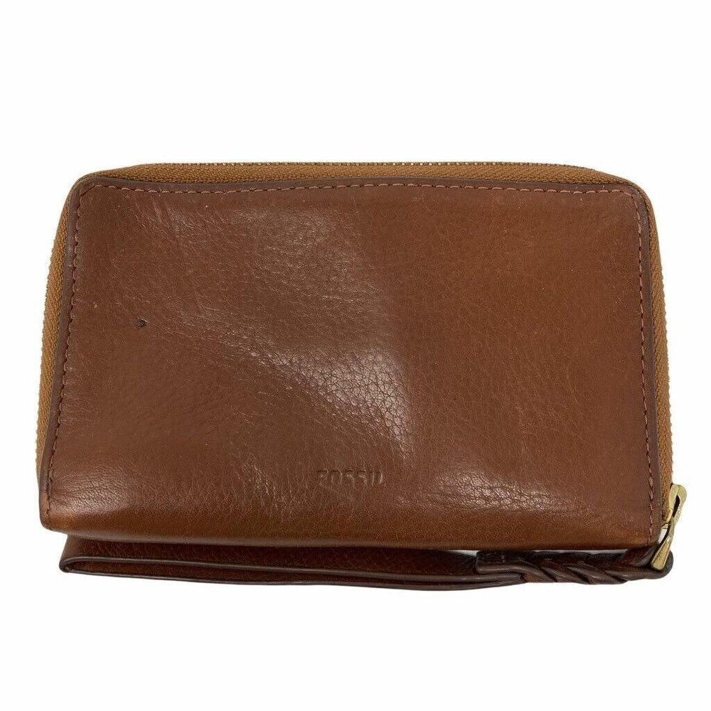 Fossil Womens Caroline Rfid Wristlet Brown Cow Hide Leather Phone Card Wallet OS